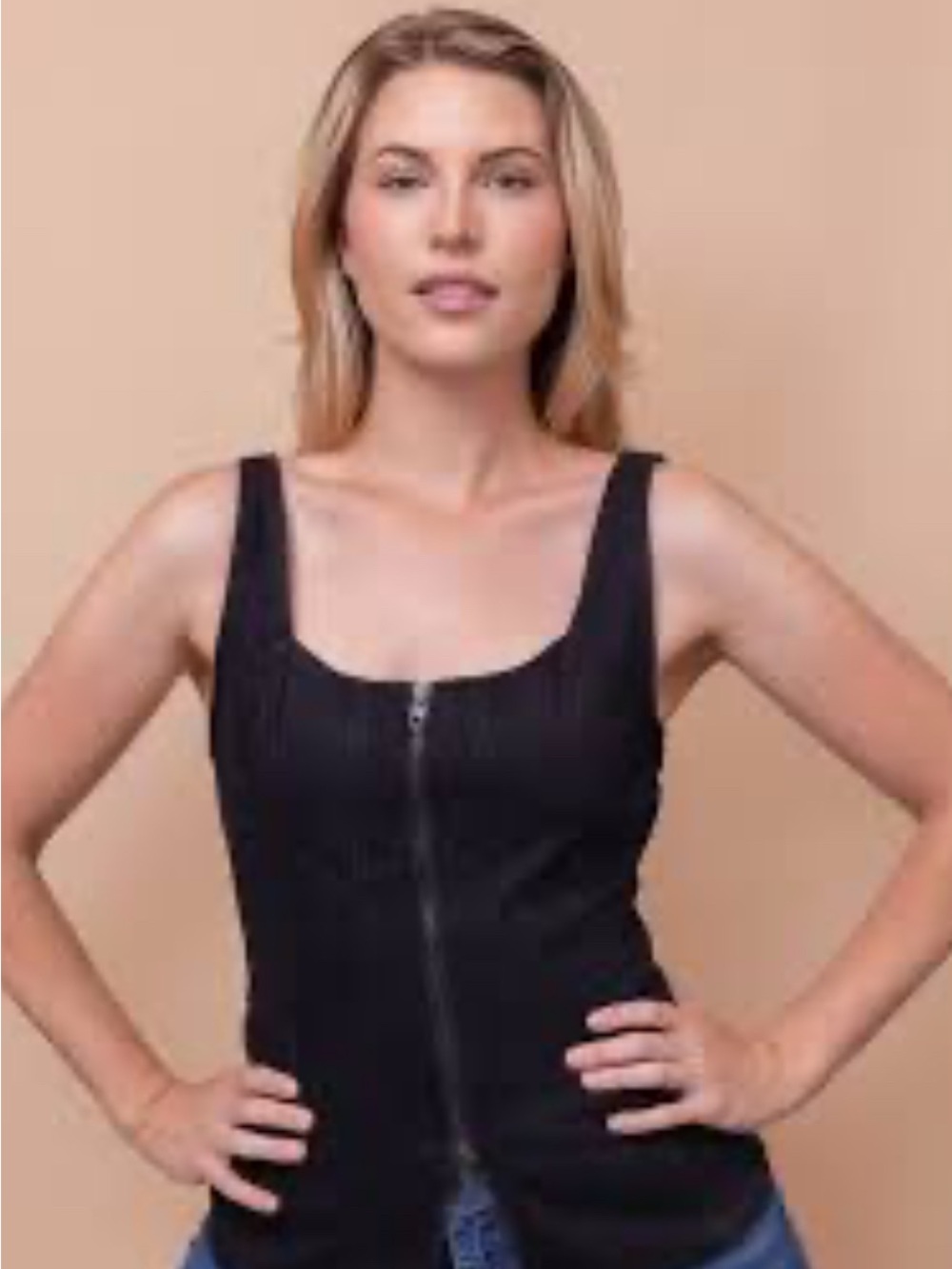 Universal Thread Black Zip-Front Square Neck Tank